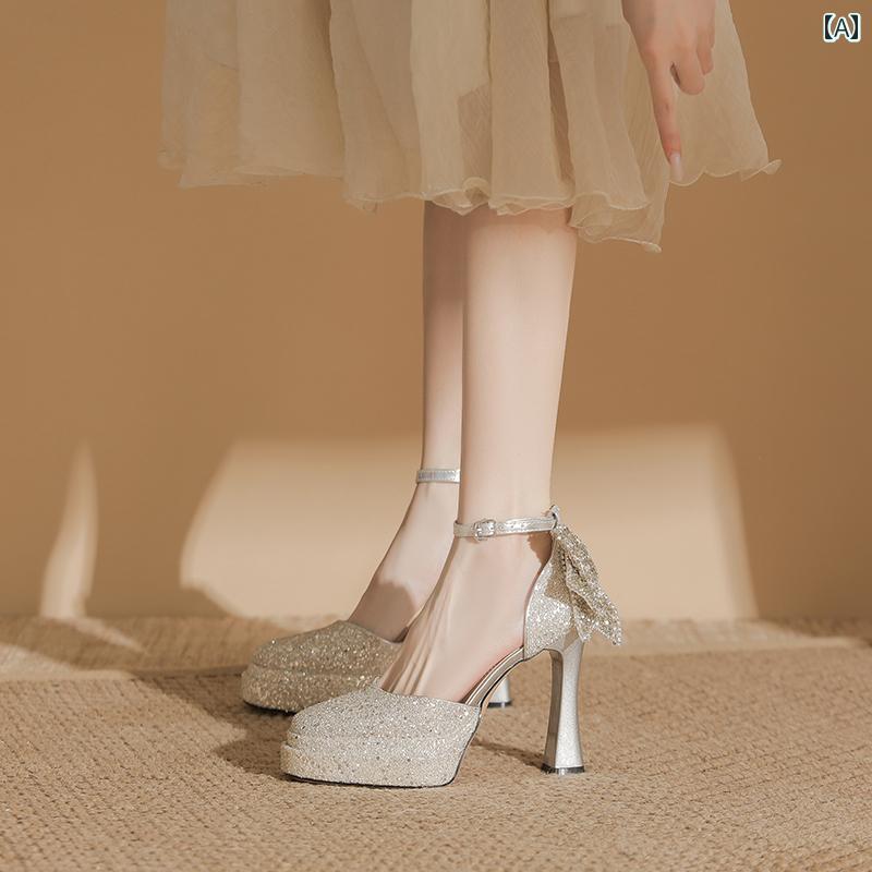 【激安本日限定】ヒール レディース パンプス 美脚 フランス メリージェーン ブライダル メイン ウェディングシューズ 厚 厚 ハイヒール 婚約 シューズ