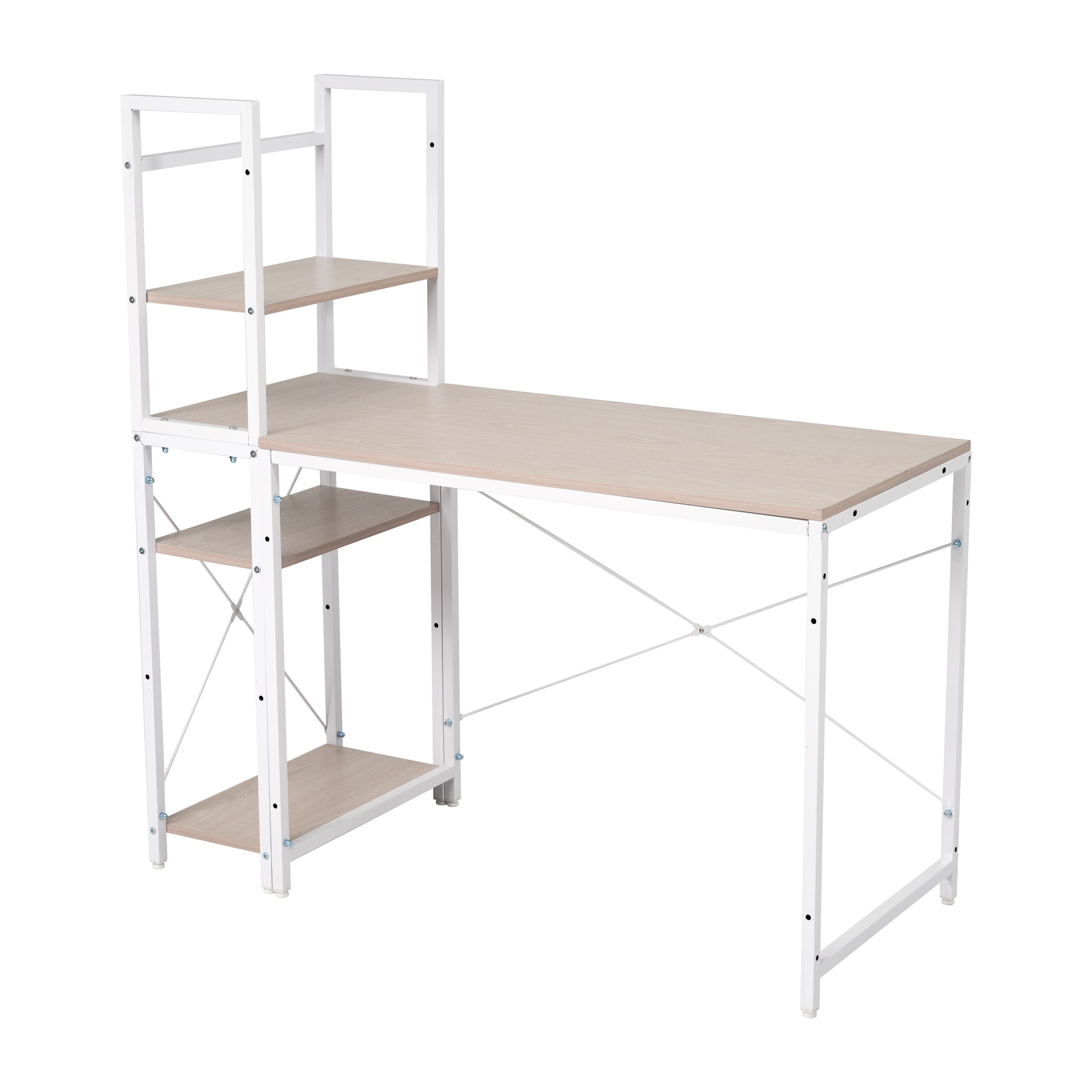 【国内発送】1022【301556FAAオフィスチェア+パソコンデスク セット】【人気1位商品】【木目調 ホワイト】パソコンデスク ラック付き デスク ワークデスク 木製 学習デスク