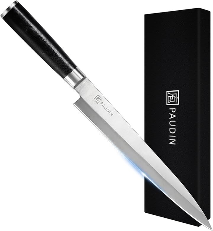 刺身包丁 - パウディン やなぎば包丁 240mm さしみ包丁 ステンレス 片刃 魚さばき 三枚おろし 海鮮 マグロ ローストビーフ 切れる包丁 (銀，黒, 240mm刺身包丁M1)