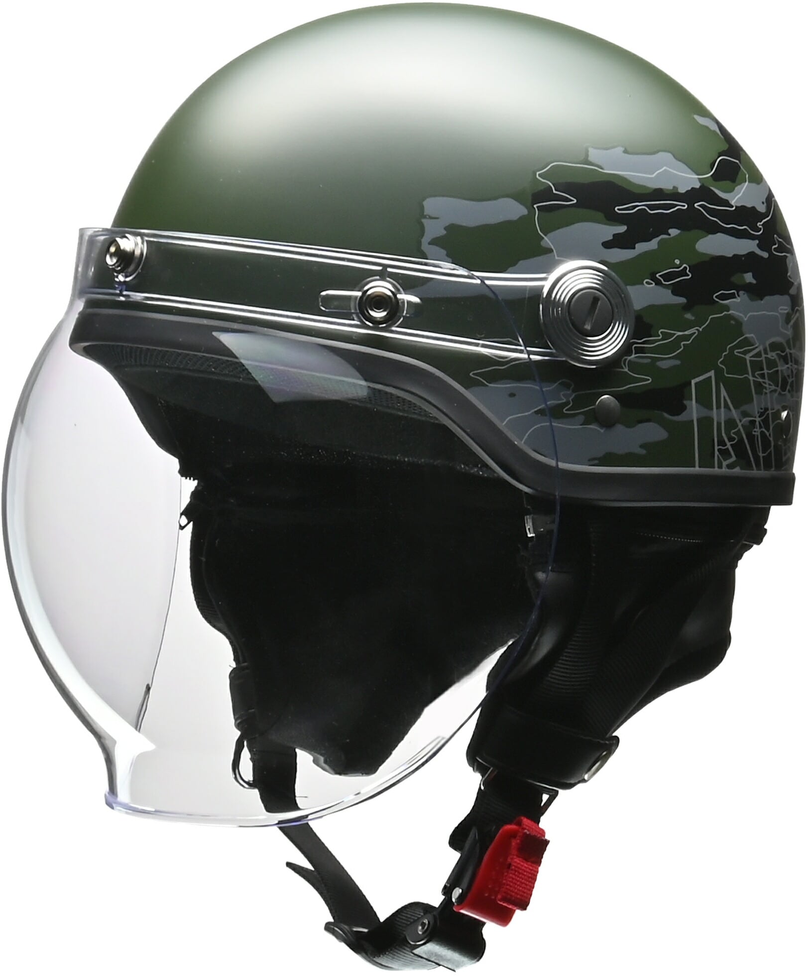 リード工業 (LEAD) バイク用 ヘルメット ハーフ CROSS バブルシールド付き CR-760 ミニタリーグリーン フリーサイズ (57-60cm未満)