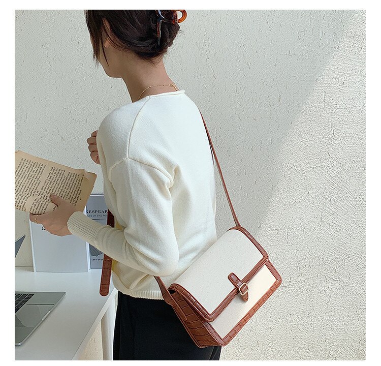 [送料無料]ショルダーバッグハンドバッグ レディース クロコダイル柄 キャンバス レトロ 通勤 通学 3色