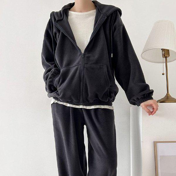 Hスタイル(SET)フリースフード付きジップアップセット 冬 女性用フリース トレーニングウェアセット スウェットセット 上下セットアップ ホームウェア