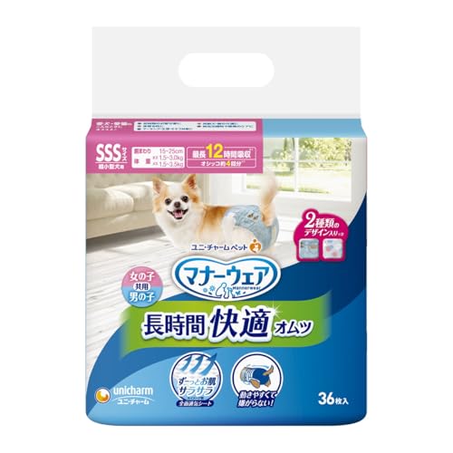 ユニ・チャーム セット販売マナーウェア 長時間オムツ 超小型犬用 SSSサイズ デニム＆ドット 36枚入×2コ