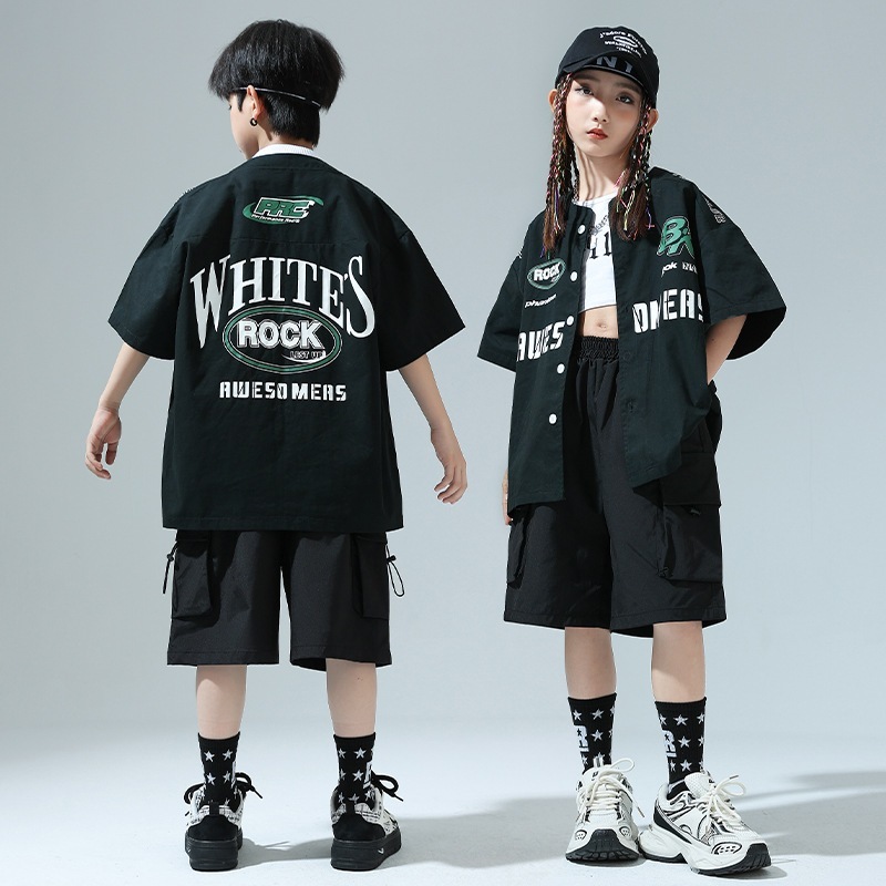 6月1日子供用クールストリートダンスコスチューム夏の子供用ドラムショー服の男の子と女の子アメリカンヒップホップセット