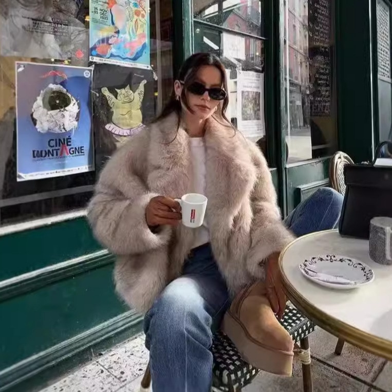 女性の毛皮の新しいスタイルのヨーロッパとアメリカの女性スタイルのキツネの毛皮のコートファッショナブルな染め点怠惰なスタイルの毛皮のコート