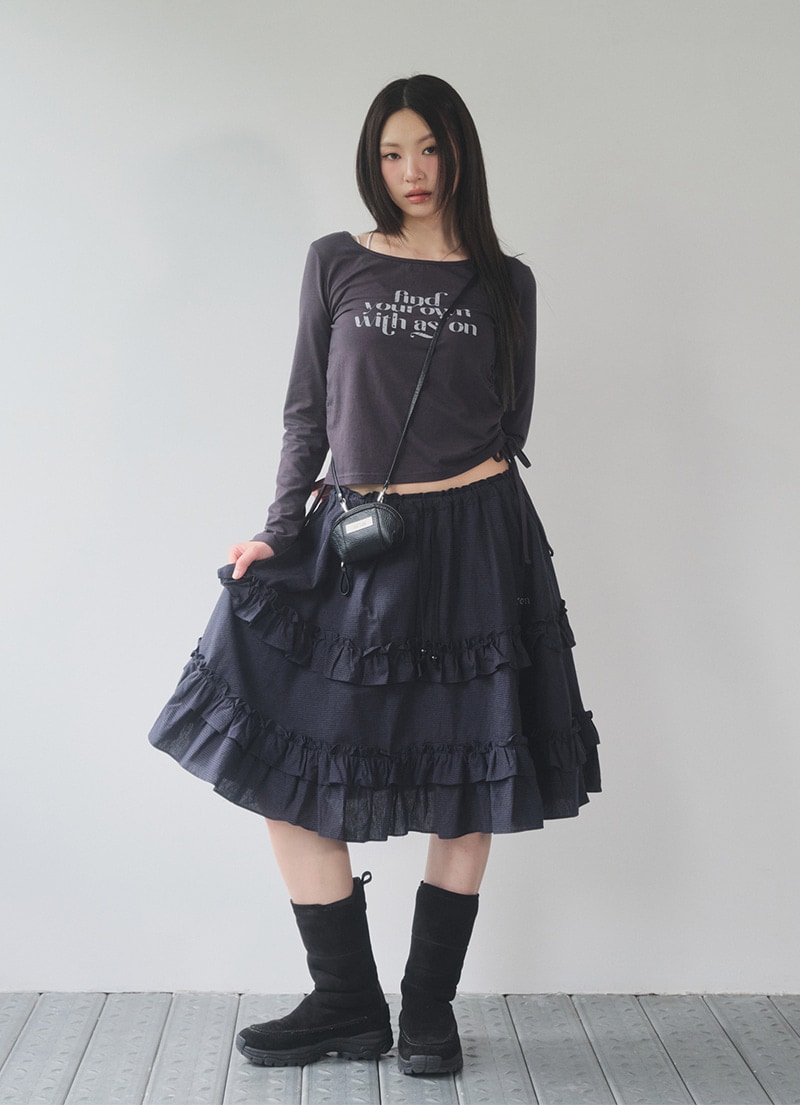 【AS"ON】 CHECK KANGKANG MIDI SKIRT / NAVY 正規品