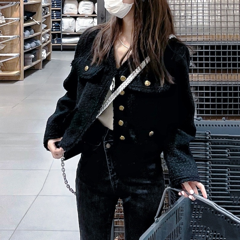 オーバーサイズ ゴールドボタン フラップポケット カットアウトデザイン アウター ジャケット 上着