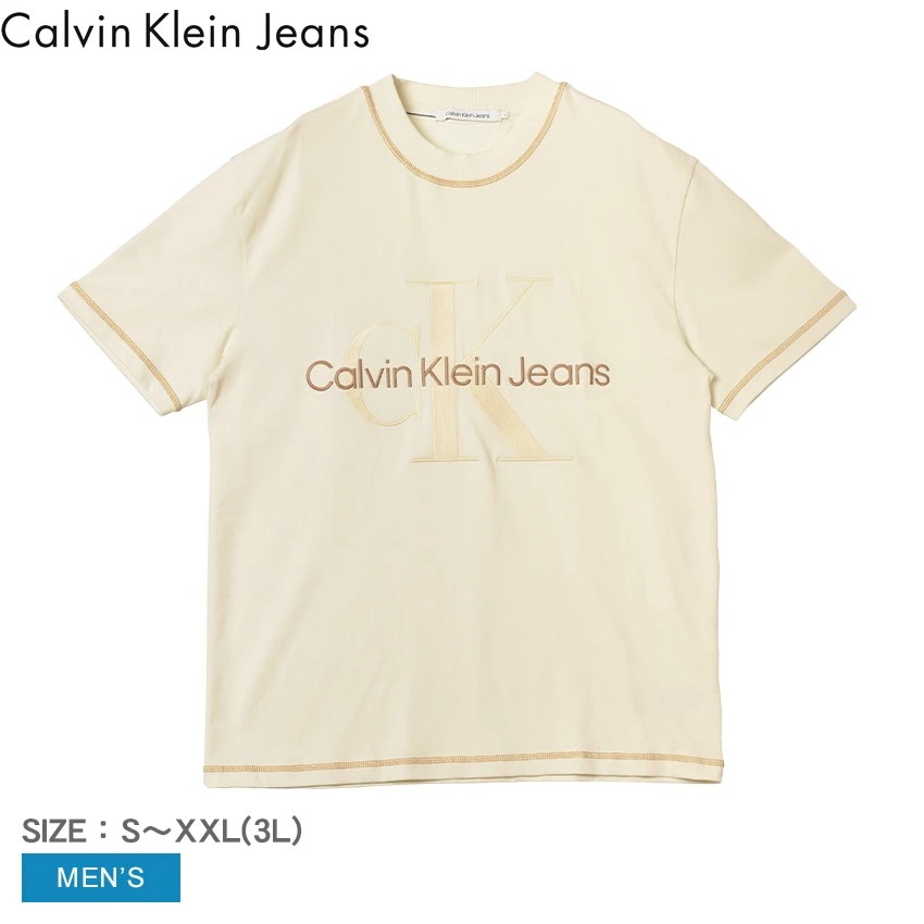 メンズ CK Tシャツ 半袖 ブランド WASH MONOLOGO S／S TEE J30J324673 トップス 刺しゅう 刺繍 ステッチ ロゴ クルーネック おしゃれ 人気