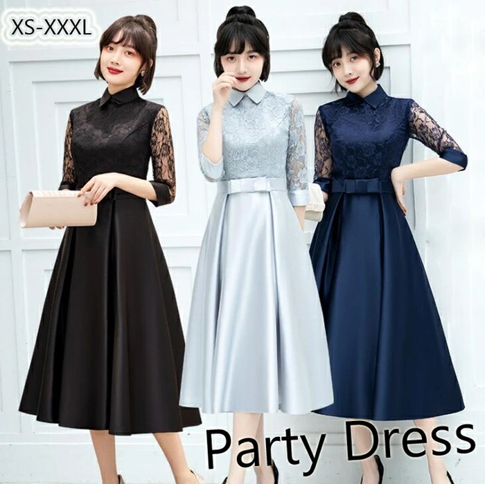 パーティードレス ミモレ丈 結婚式 ワンピース 刺繍 レース 結婚式 ワンピース シャツ パーティドレス お呼ばれドレス 袖あり 袖 ニ次会 フォーマル セレブ 二次会 パーティ 2次会 パー