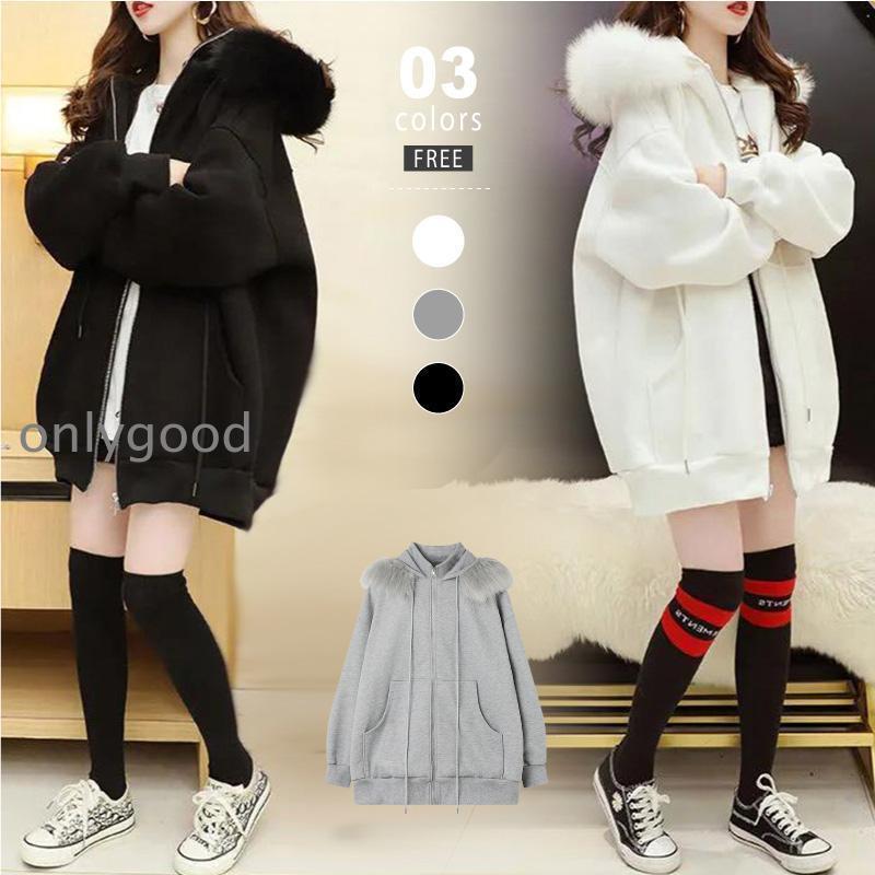パーカー オーバーサイズ ファー付き ジップアップパーカー アウター レディース ファー フェイクファー フード付き スウェット ブルゾン 大きいサイズ 秋冬