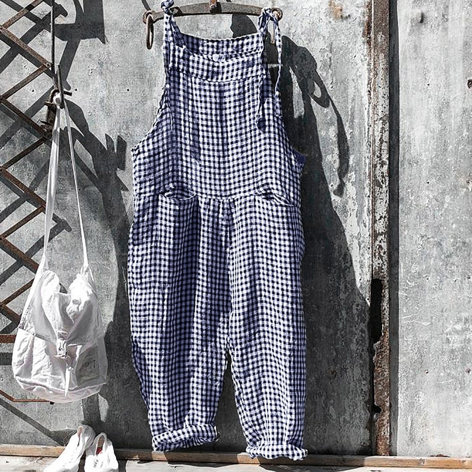 【新品殺到中】 ヨーロッパ系 シンプル チェック柄 ゆったり 配色 カジュアル オールインワン