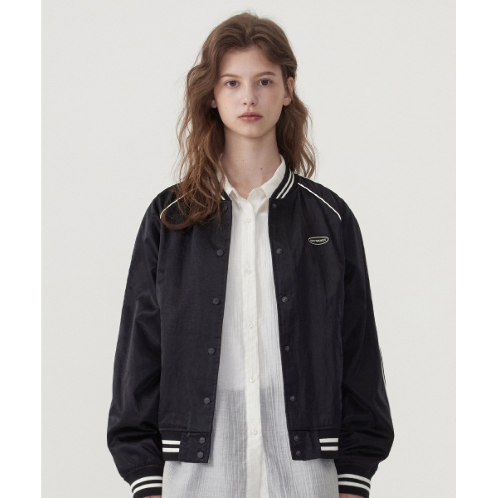 COVERNAT 女性用サテンバーシティジャケットブラック