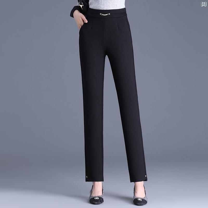 レディース　ファッション　オシャレ　シンプル ブラック シガレットパンツ 春秋 ハイウエスト スリム フィート カジュアル ストレート 九分丈 パンツ
