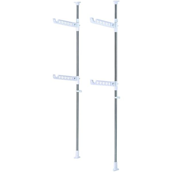 組立式 工具不要 突っ張り式 洗濯物干し台/竿受けスタンド 室内用 ロング ホワイト 物干し竿別売り ポーリッシュ