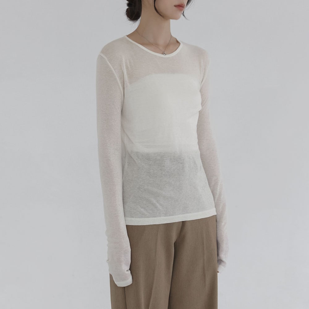 ボントウールシースルーラウンドネックテンセルティー
