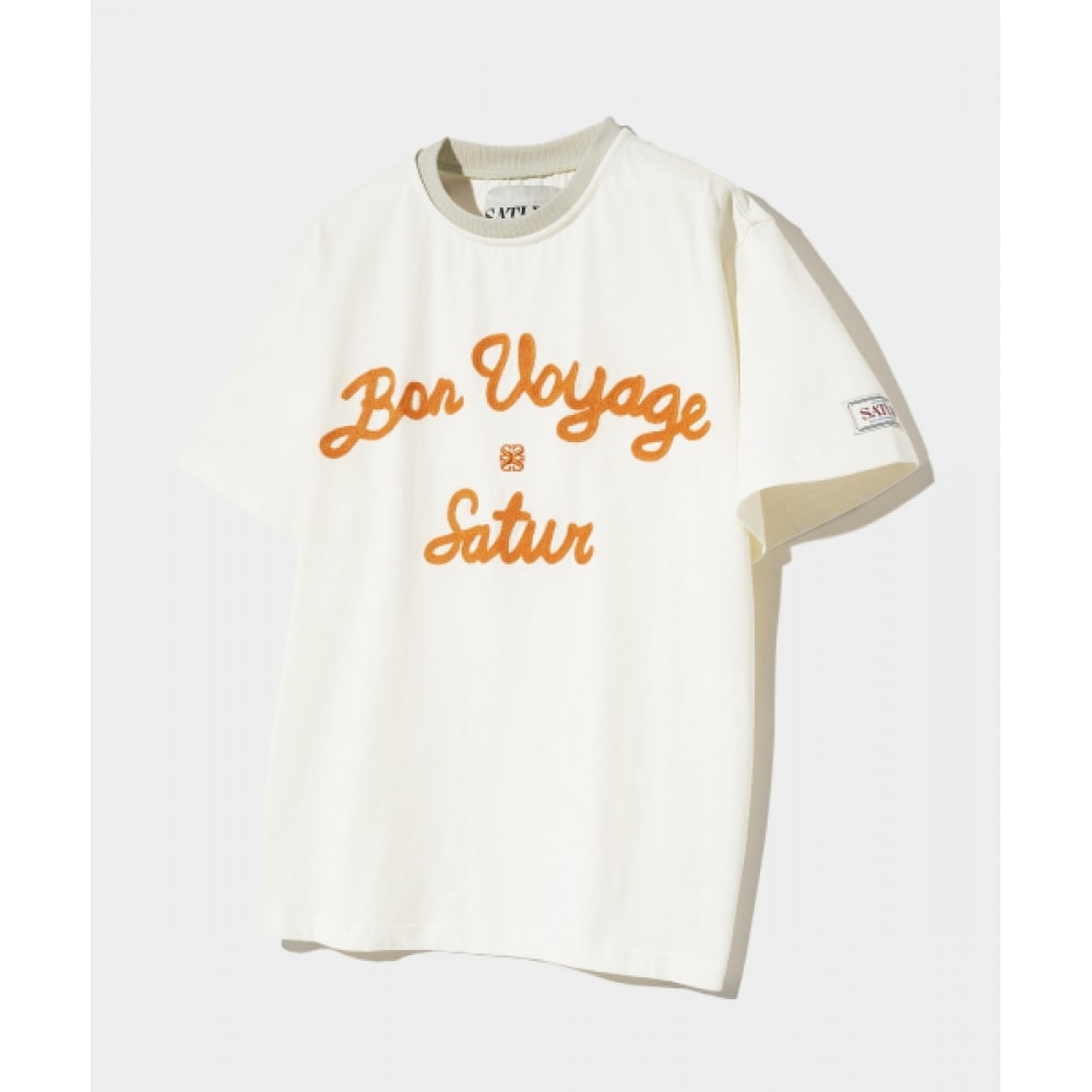 SATUR セッターロゴエンブロイダリーヴォヤージュショートスリーブ T シャツアイボリーオレンジ