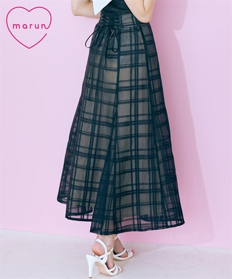 ロングスカート 大きいサイズ シアーチェックスカート marun
