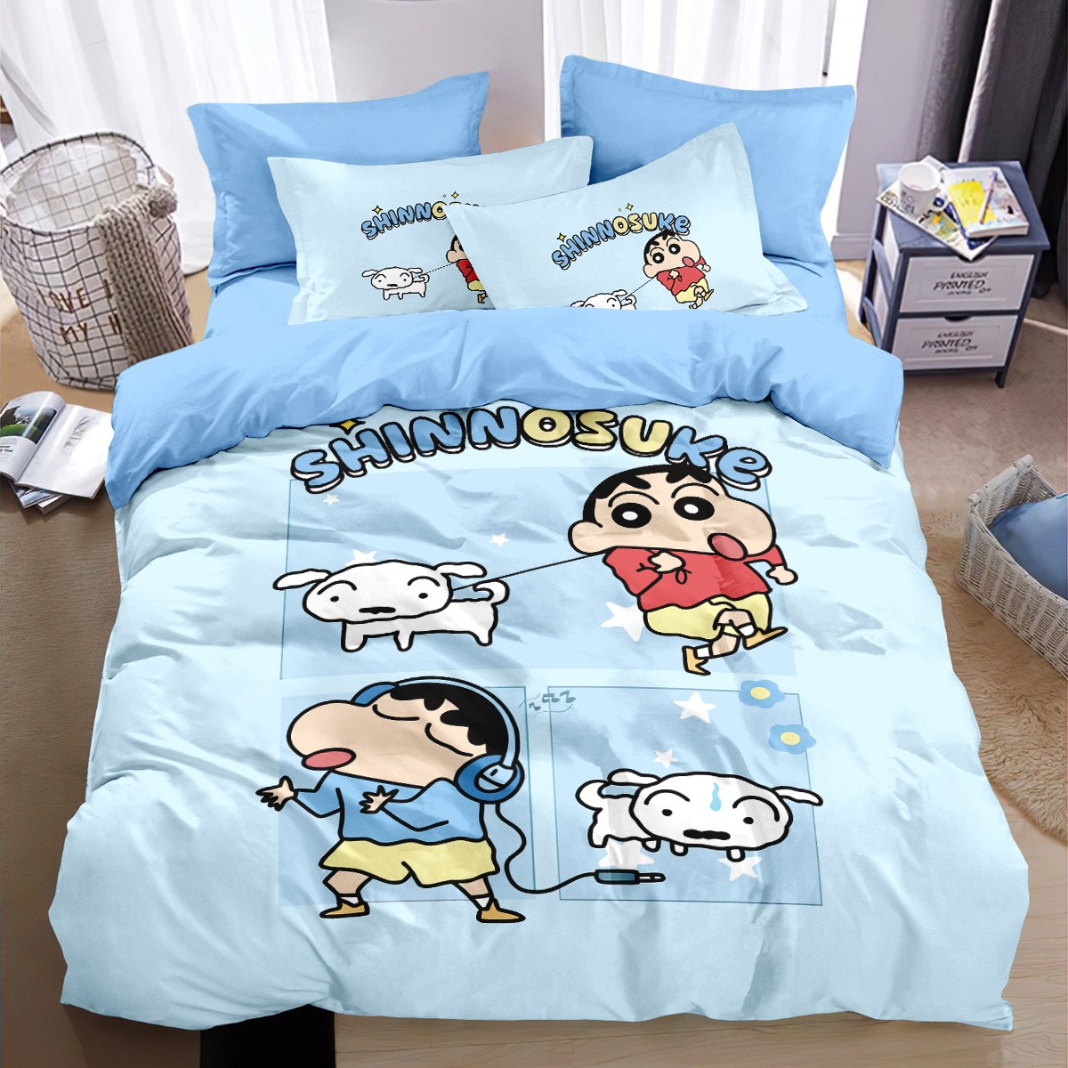 純綿クレヨンしんちゃん 漫画とかわいい綿寝具付きベッド4点セット 児童学生寮掛け布団カバー3点セット