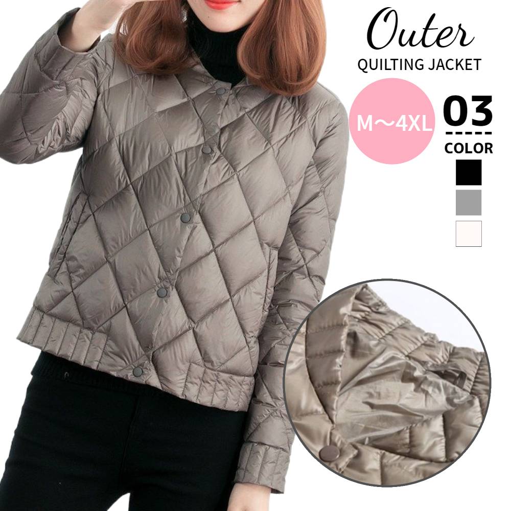キルティングジャケット レディース ジャケット 春 秋 冬 キルティング ノーカラー キルティングコート 中綿 ショート丈 薄手 アウター ブルゾン 軽い 暖かい あったか 防寒 大きいサイズ きれい