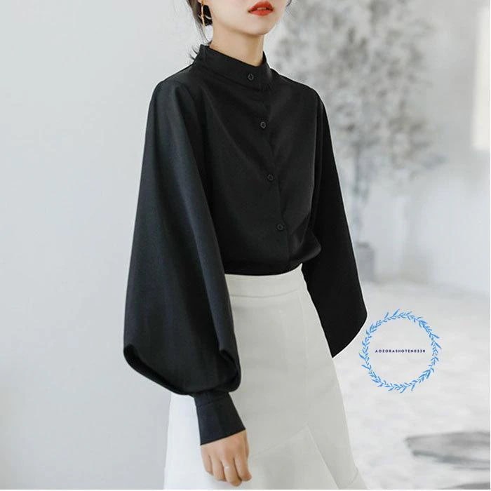 シャツ ブラウス レディース 長袖 バルーン袖 ボリューム袖 白シャツ 春 秋 きれいめ ロングシャツ ゆったり 大きいサイズ オフィス おしゃれ 大人