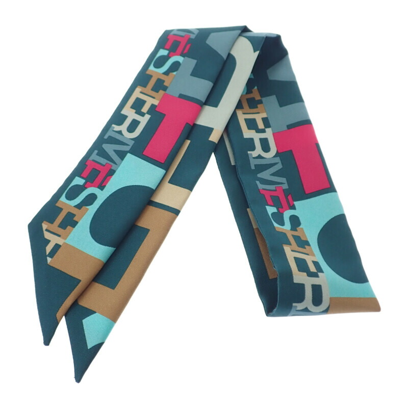 【Aランク】 ツイリー スカーフ キャピタルズ シルク100% グリーン ロゴ リボンスカーフ レディース メンズ 17,608円