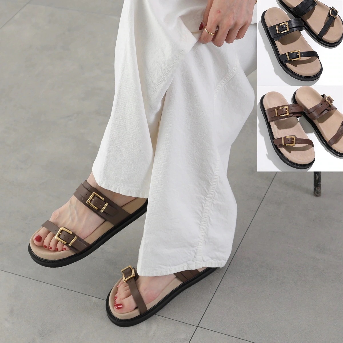 CAMINANDO カミナンド サンダル DOUBLE BUCKLE SANDALS 2516W レディース スウェード ダブルバックル フラット シューズ 靴 カラー2色