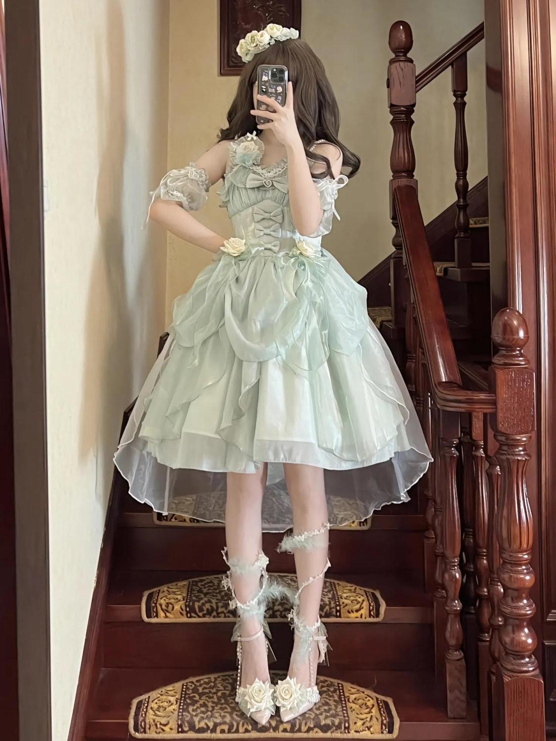 グリーンjsk新作lolitaスカート超仙気脱走プリンセススカート甘美可爱いロリータスカート雰囲気感新