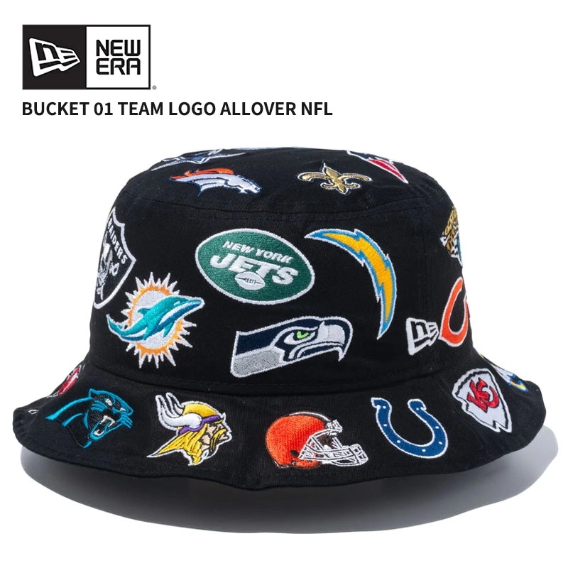 ニュー エラ NEW ERA バケット01 Team Logo Allover NFL ブラック バケットハット 帽子 [AA]