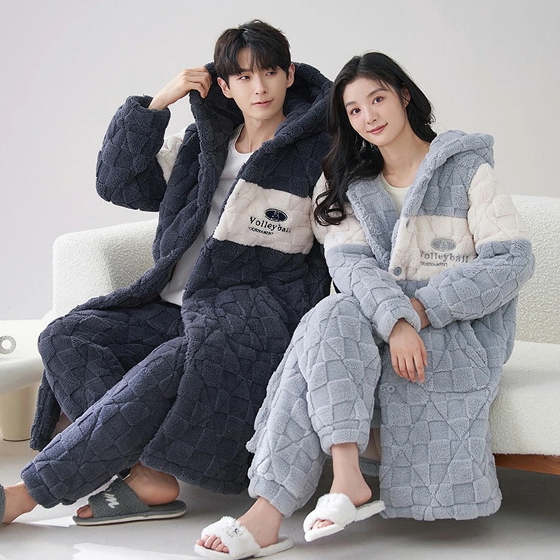 ペア パジャマ レディース メンズ 長袖 冬用 フランネル ガウン ロング丈 前開き ルームウェア もこもこ カップルペアルック ペアルック 上下セット 厚手 暖かい 大きいサイズ ナイトガウン 部屋 7,000円