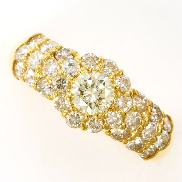 K18 18金 YG リング 10.5号 イエローダイヤ 0.27 SI1 ダイヤ 0.78 鑑別書 中古