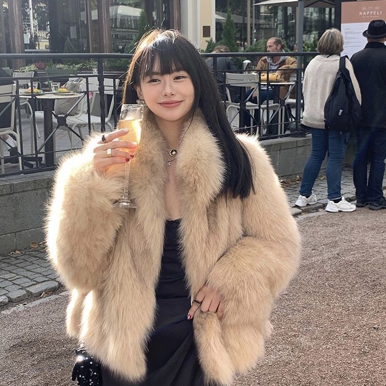 フェイクファーコート スタンドカラー厚手保温 韓国風毛付きコート