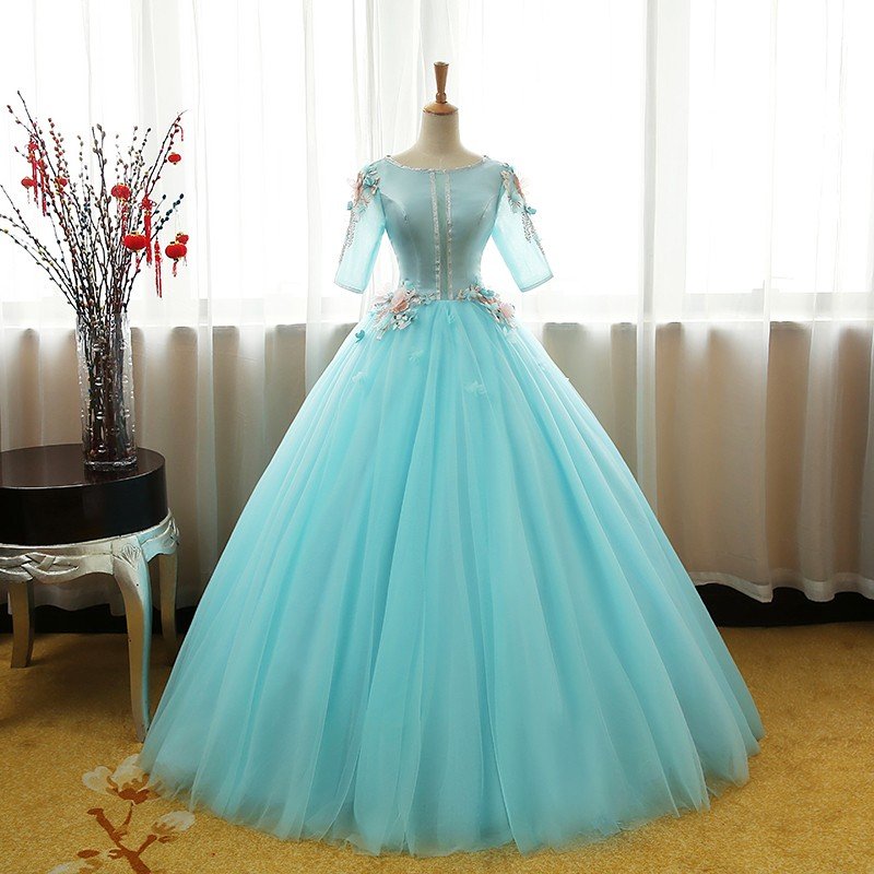 ウェディングドレス 演奏会用ロングドレス カラードレス 人気 ペールオレンジ カラオケ大会 ステージ衣装 ブルー