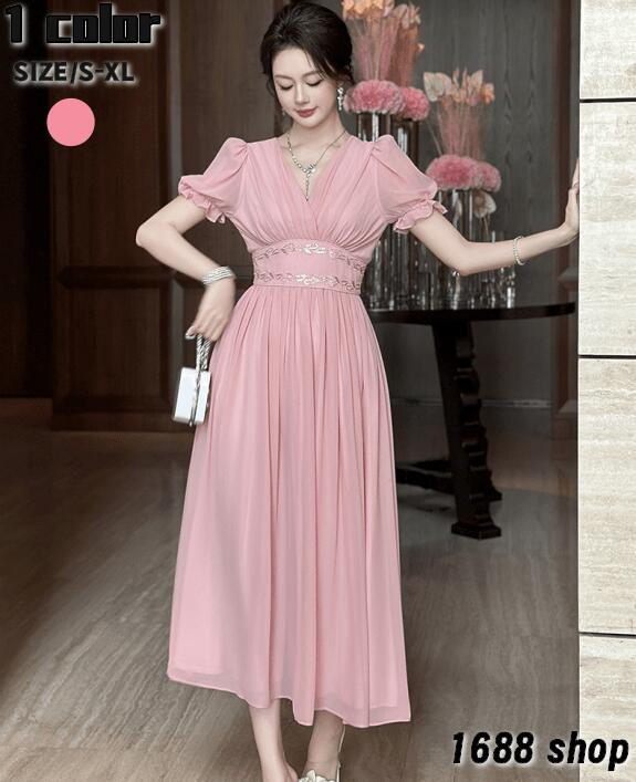 人気 新作 2025　フレアワンピース ロングワンピース　半袖　姫系ワンピース　シフォン　ワンピース Aライン ミニ ひざ丈 ミドル丈 エレガント　アシンメトリー 花柄 パーティドレス お嬢様 セクシ