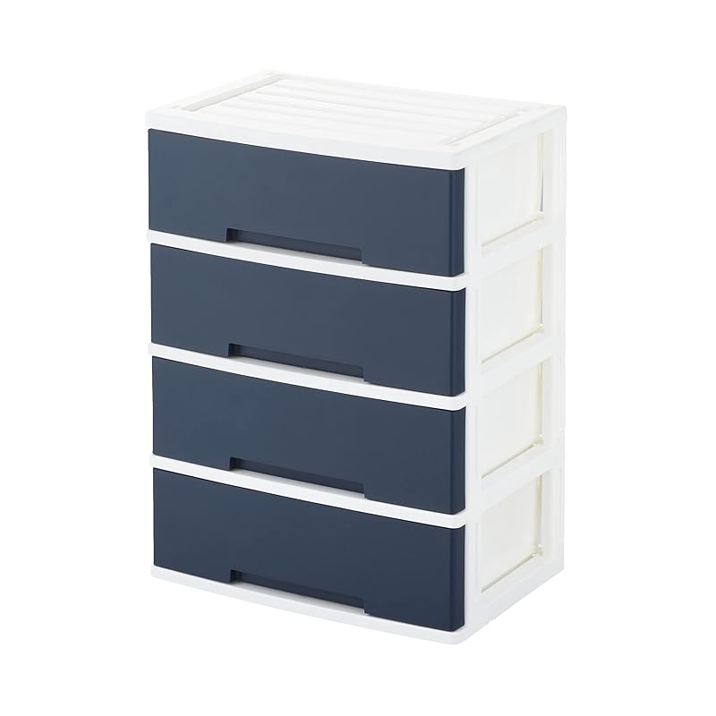 即納：ILC ニューライフワイド収納チェスト 4段 ネイビー W60×D40×H81.5cm 8,148円