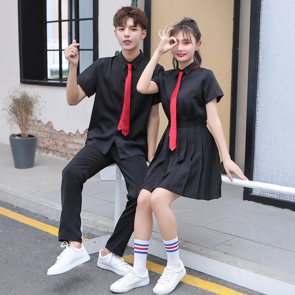 【1つ買うと10つ無料】秋のクラスユニフォーム学生jkユニフォーム男性と女性の黒いシャツ長袖ユニフォームスカートブリティッシュスポーツミーティングスクールユニフォーム