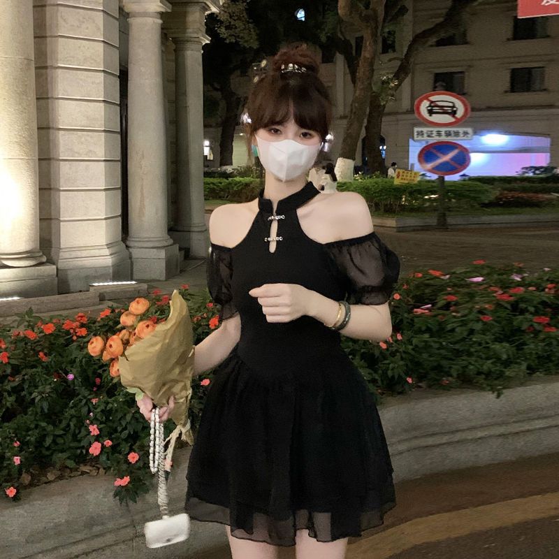 レディース服 正式な場合礼装 ワンピース ドレス ドレス パーティードレス 新作デコルテワンピース小柄ジョイントリトルブラックスカート女 フランススタイル レトロ ワンピース