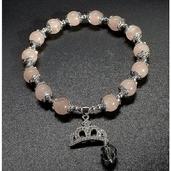 ブレスレット 天然石 ピンクカルセドニー ピンク玉髄 丸玉 王冠ペンダントトップ ブレスレット レディース シルバー925 人気 ギフト 7,723円
