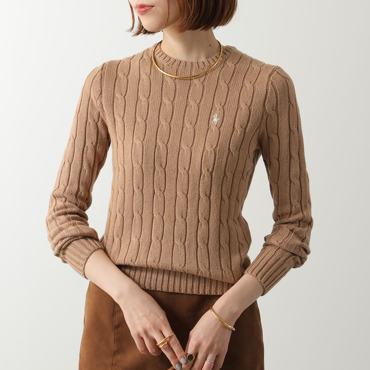 Polo Ralph Lauren ポロラルフローレン セーター 211971795 レディース コットン ケーブル ニット 長袖 クルーネック ポニー 刺繍 002/CL-CAM-MEL