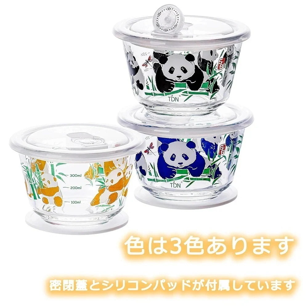 パンダ 耐熱ガラス容器 保存容器 ぱんだ 480ml 電子レンジ対応 オーブン 食器洗い機可 新生活 ギフト 丸型 可愛い 耐熱容器 BPAフリー 家族 結婚祝い 誕生日 結婚記念日 (3個セットP