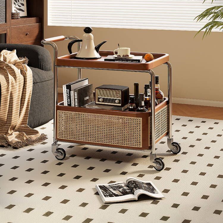 モバイルサイドカートリビングルームソファコーヒーテーブル新しいスタイル中世スタイルのソリッドウッドキッチンストレージラックダイニングカー