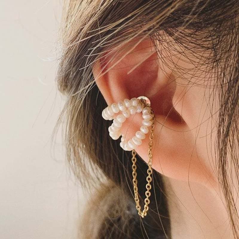 3連パールチェーンマグネットイヤーカフ 1個販売 マグネットピアス イヤリング 磁石 耳 軟骨 レディース フェイクピアス 結婚式 2次会 入学式 卒業式 ノンホールピアス cf157