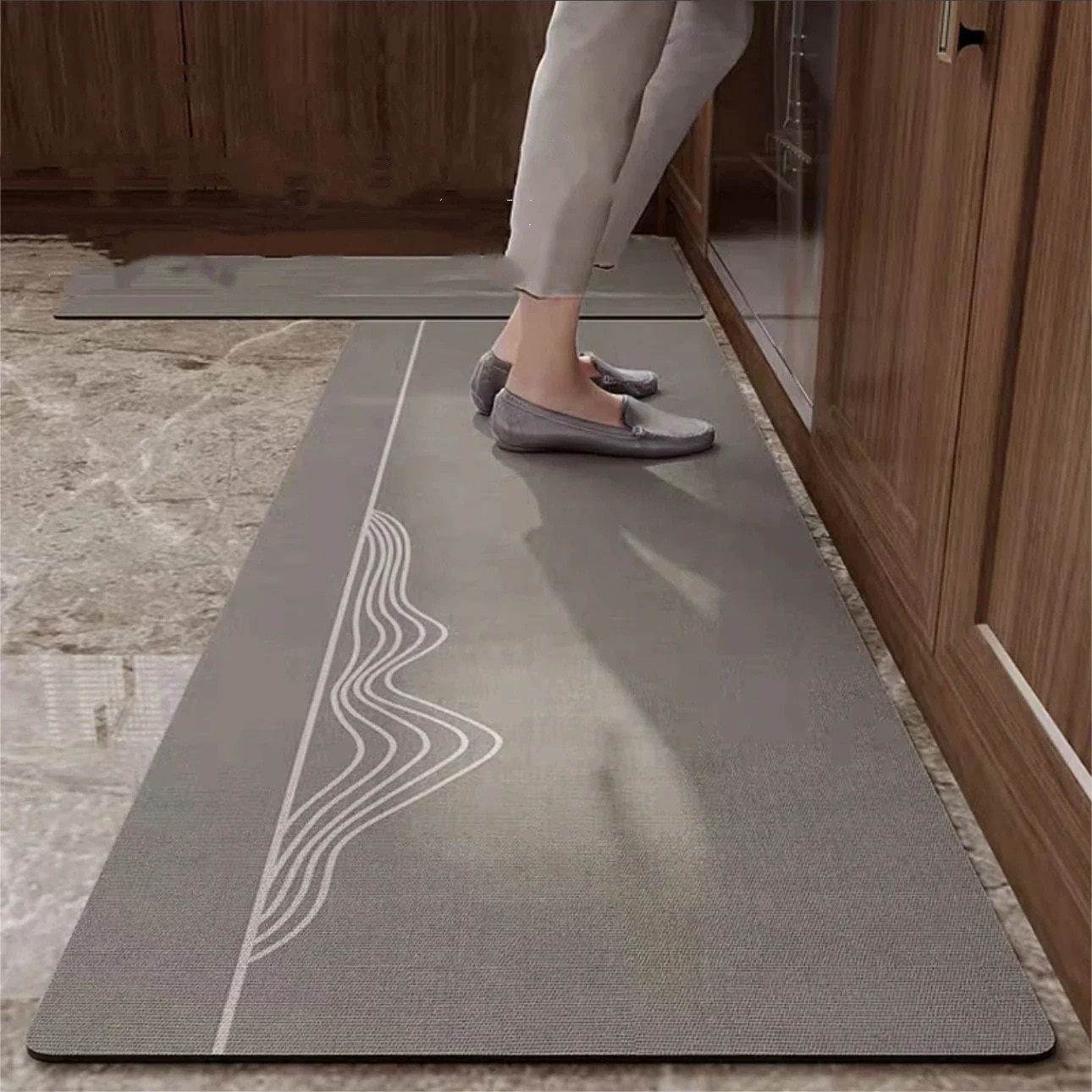 チャイナ風 ながさ 吸水し 台所 カーペット 家庭用 拭け 無洗濯 シンプル 滑り止め 絨毯 2点セット