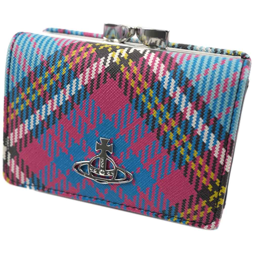 ヴィヴィアンウエストウッド 財布 三つ折り財布 ミニ財布 がま口 レディース タータンチェック柄 ブルーマルチ Vivienne Westwood 51010018-S000V-O102