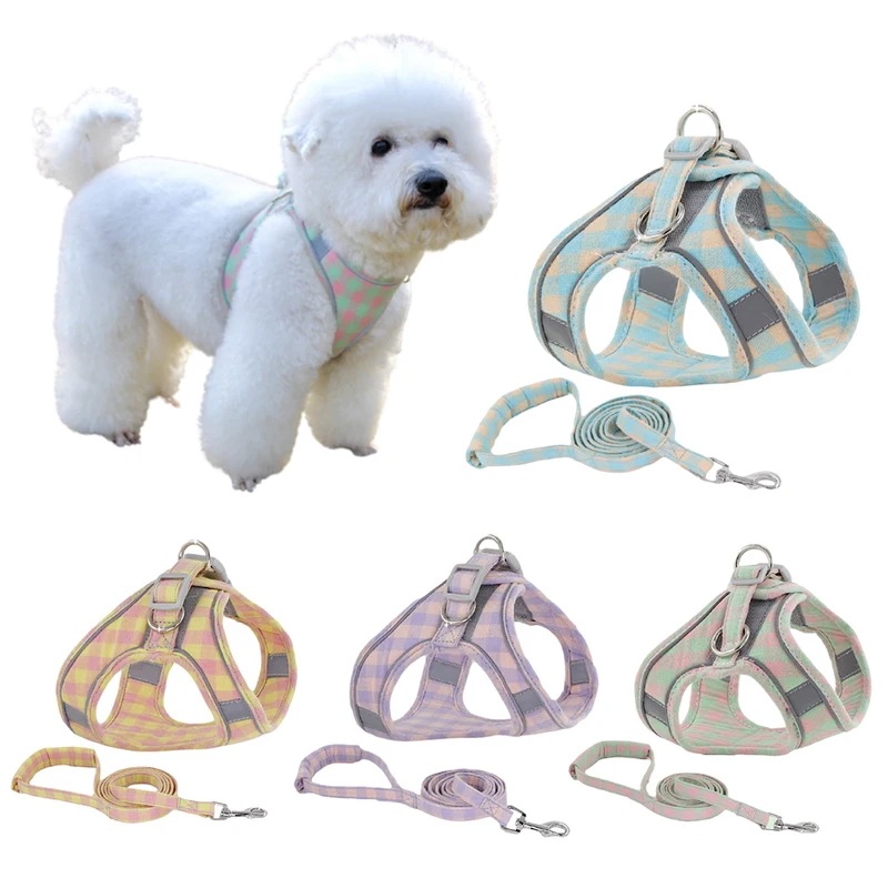調節可能な犬と猫のハーネスベスト,子猫の首輪,かわいいウォーキングリーシュセット,小型犬とチワワの首輪,パグ