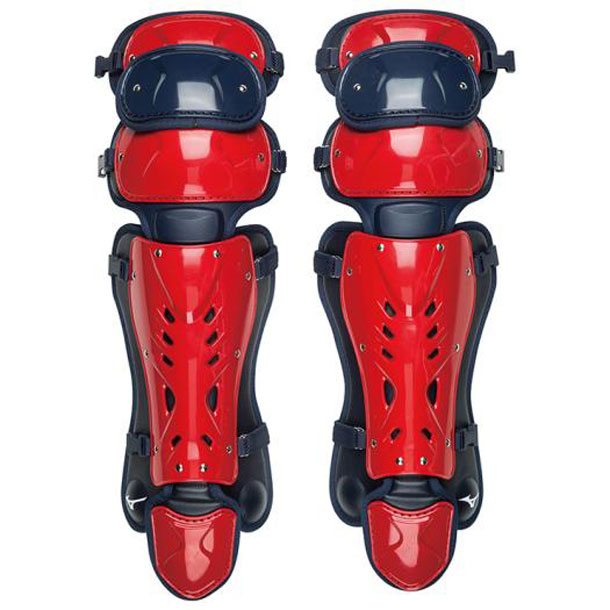 ミズノプロ レガース(革 ゴムソフト 硬式用) (46ネイビーレッド) 野球 キャッチャー用防具 軟式用 (1DJLS110)