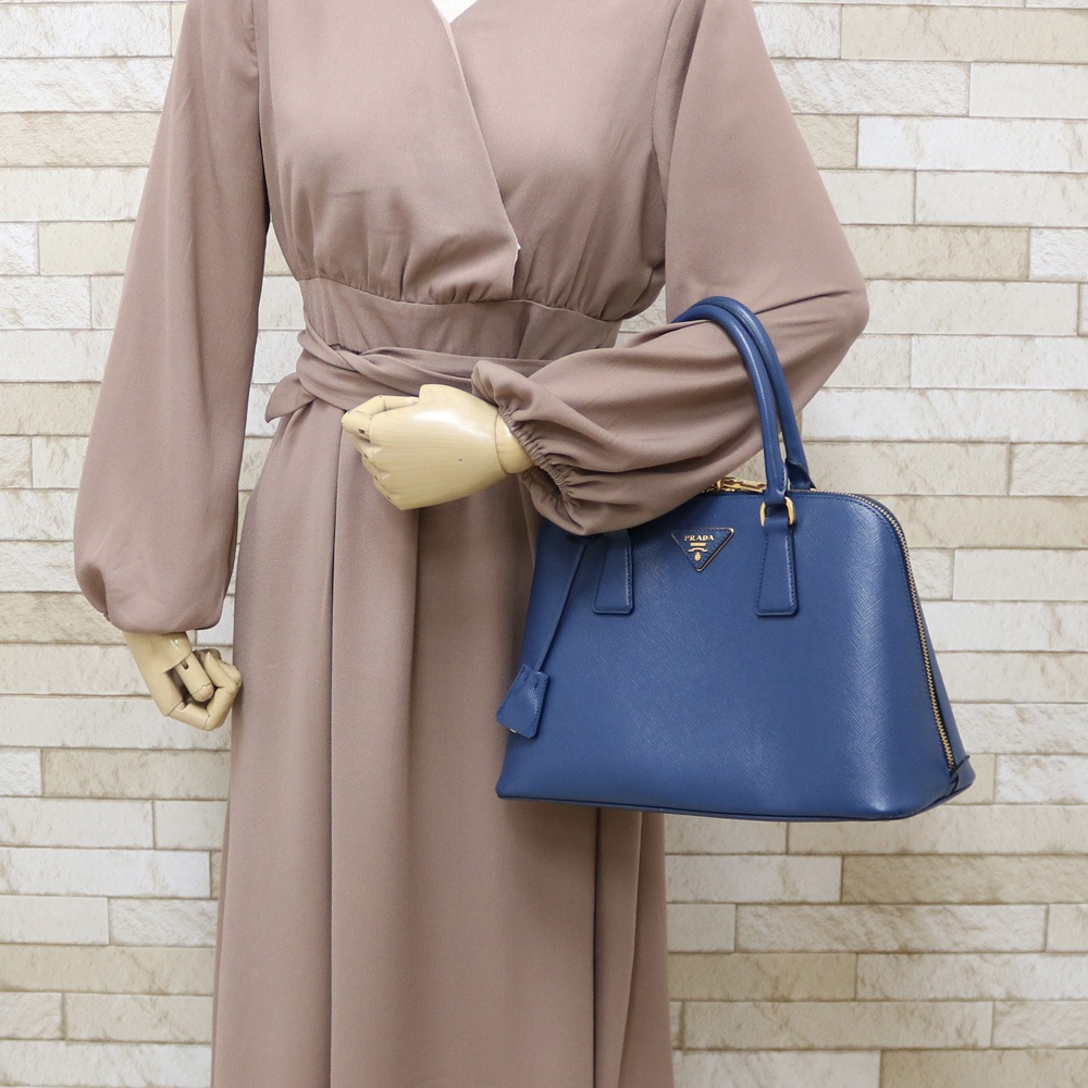 プラダ PRADA サフィアーノ ハンドバッグ ネイビー レディース 中古