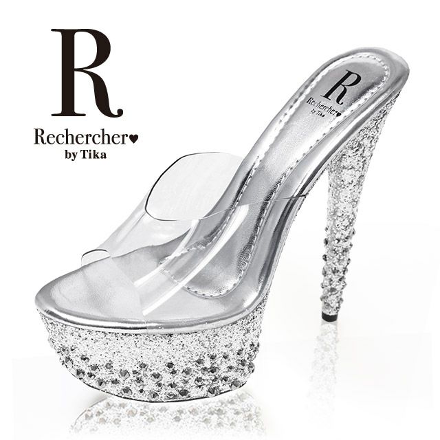 Rechercher ルシェルシェ ラメ ストーン付き サンダル シルバー 15cmヒール キャバパンプス パンプス キャバサンダル ヒール 靴 キャバヒール キャバサンダル パンプス キャバ嬢 クリ