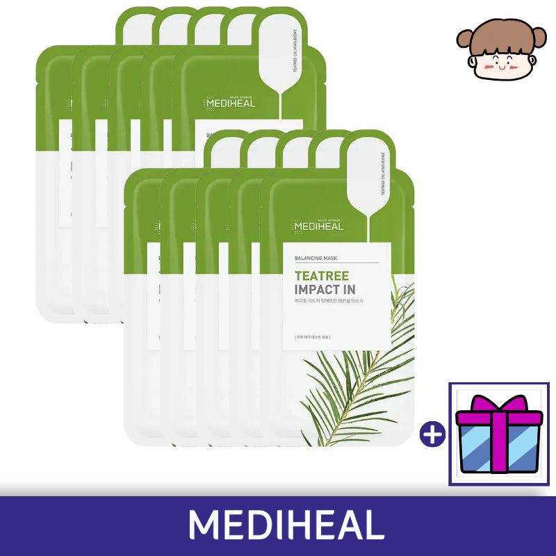 MEDIHEAL ティーツリーエッセンシャルマスク, 10枚 /インパクトイン バランシングマスク フェイスマスク シートマスク 鎮静ケア 肌鎮静 敏感肌 ゆらぎ肌 トラブル肌 低刺激 さっぱり保湿
