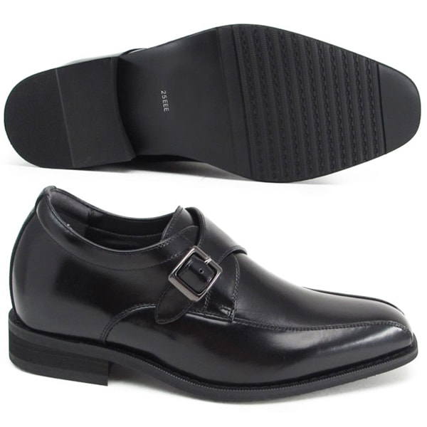ヒールアップシューズ 1609 レニカ モンクストラップ 3E ブラック RENICA シークレット ビジネスシューズ 紳士靴 6cmアップ