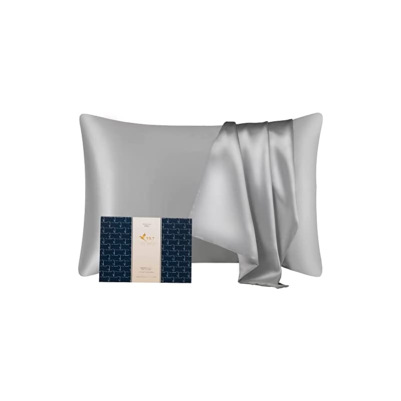 ツルワ シルク枕カバー 6Aクラスシルク100% 22匁 片面シルクタイプ テンセル 封筒式 洗える シルクピローケース 摩擦軽減 美肌 美髪 快眠 寝癖防止 肌に優しい （ シルバー 3550cm